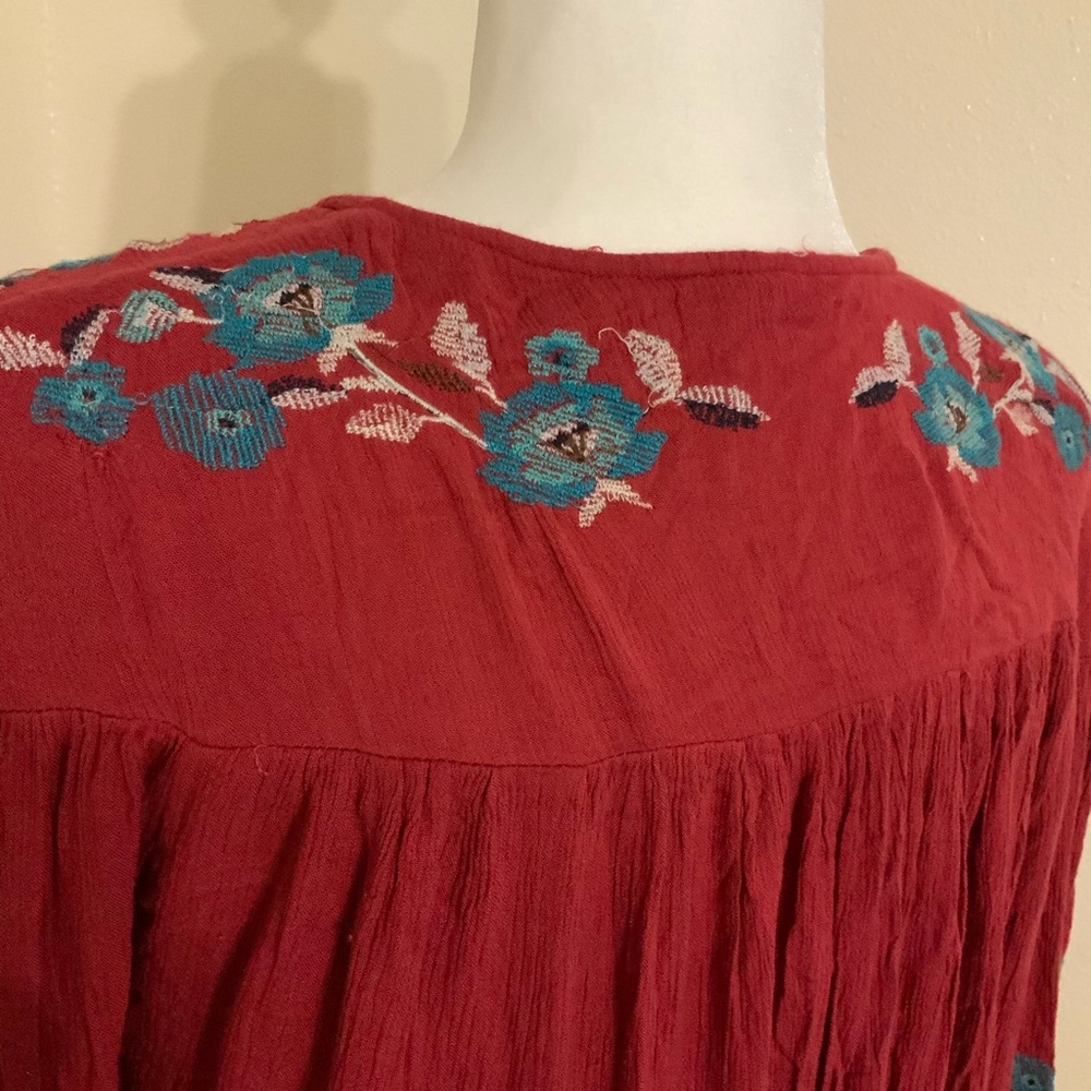 Free People S Red Te Amo Boho Floral Embroidered Flowy Dress - Picture 13 of 16